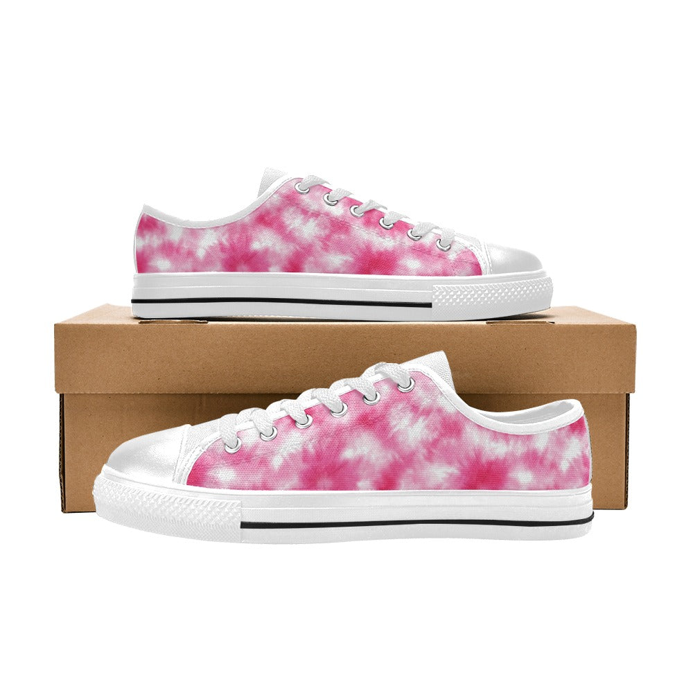 Tie Dye Pink Print Design LKS304 Women's White Low Top Shoes