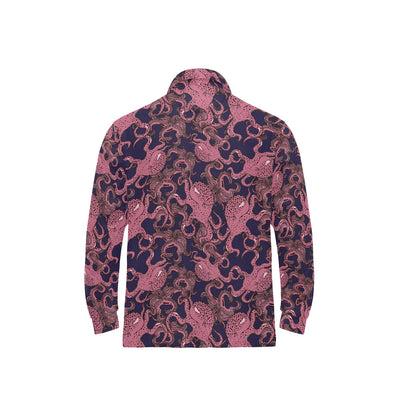 Octopus Pattern Print Design A03 Long Sleeve Polo Shirt For Men's