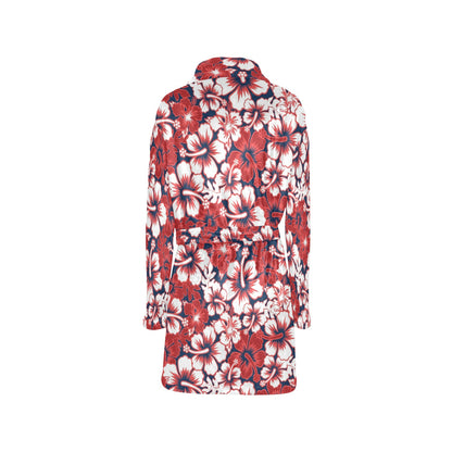 Red Hibiscus Pattern Print Design HB01 Women's Fleece Robe