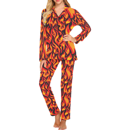 Flame Fire Print Pattern Women's Long Pajama Set