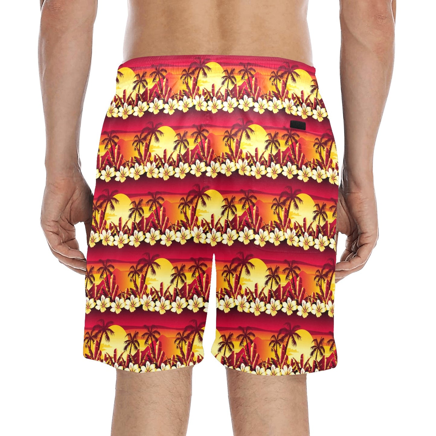 Hawaiian Tropical Sunset Hibiscus Print Men's Swim Trunks Beach Shorts