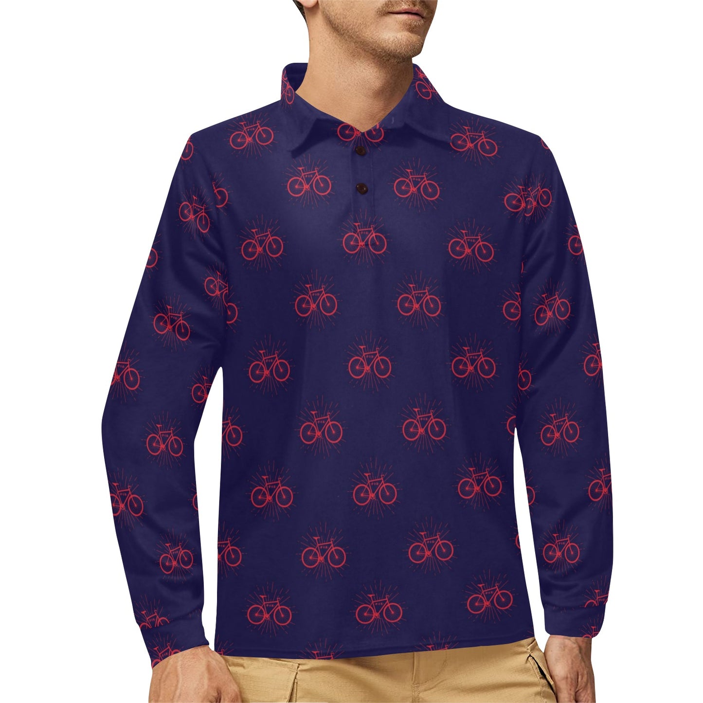 Bicycle Pattern Print Design 01 Long Sleeve Polo Shirt For Men's