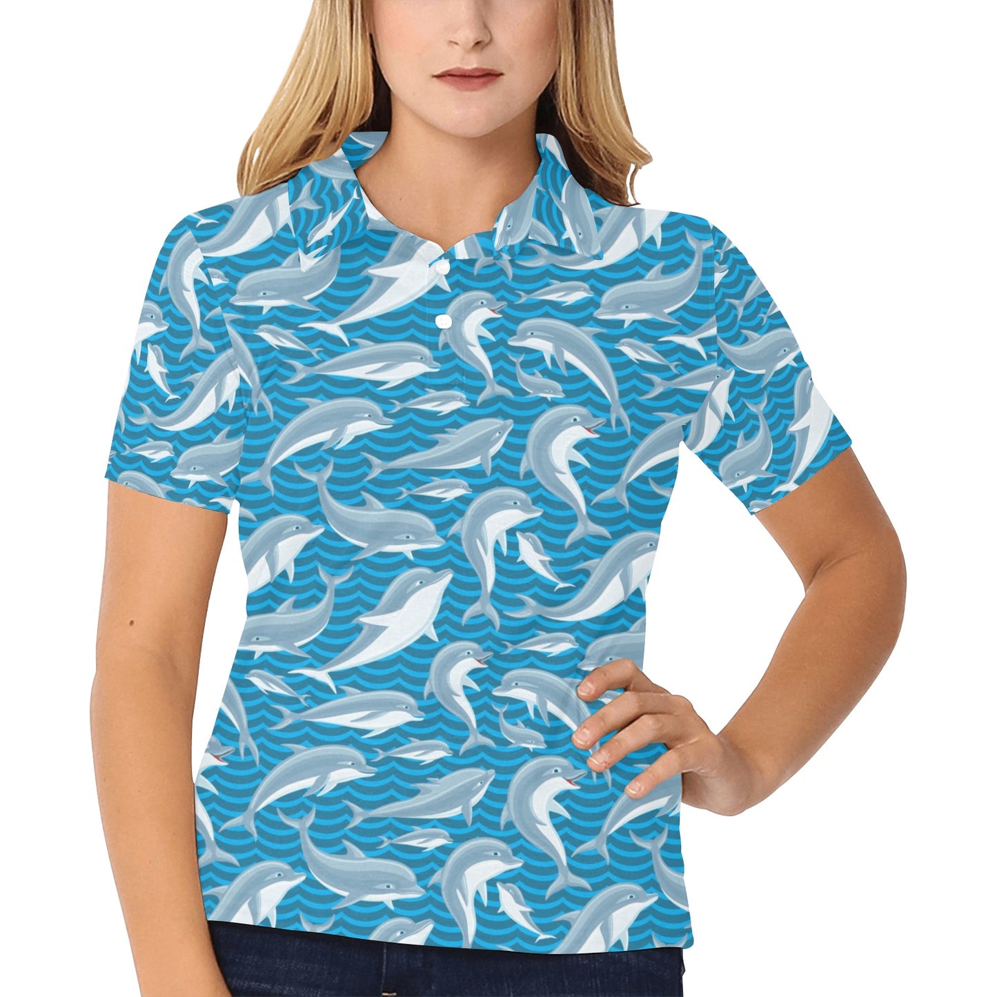 Dolphin Cute Print Pattern Women's Polo Shirt