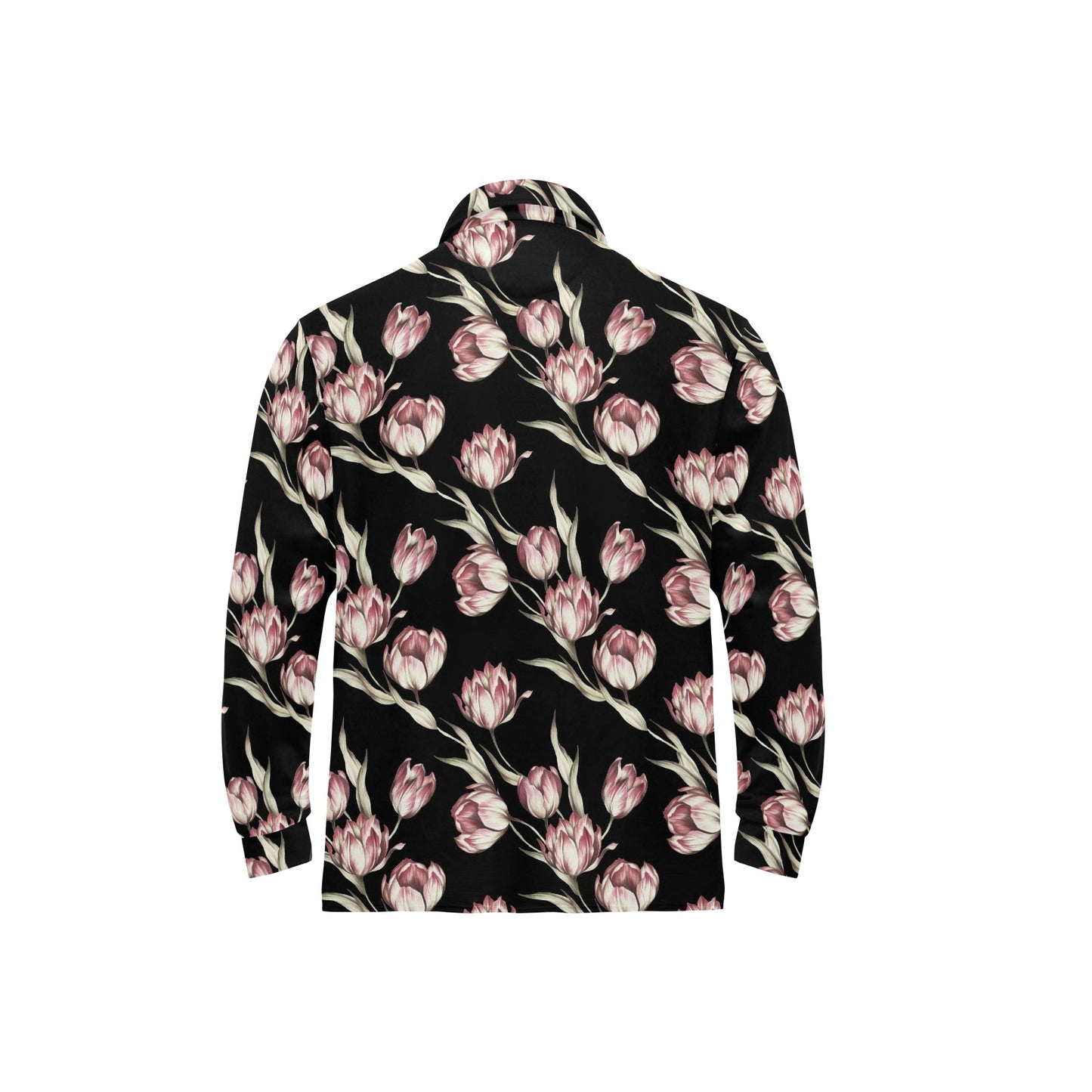 Tulip Pink Pattern Print Design TP02 Long Sleeve Polo Shirt For Men's