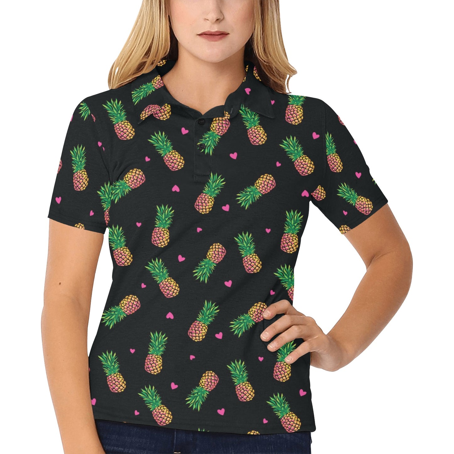 Neon Pineapple Pattern Print Design A04 Women's Polo Shirt