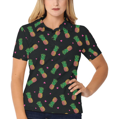 Neon Pineapple Pattern Print Design A04 Women's Polo Shirt