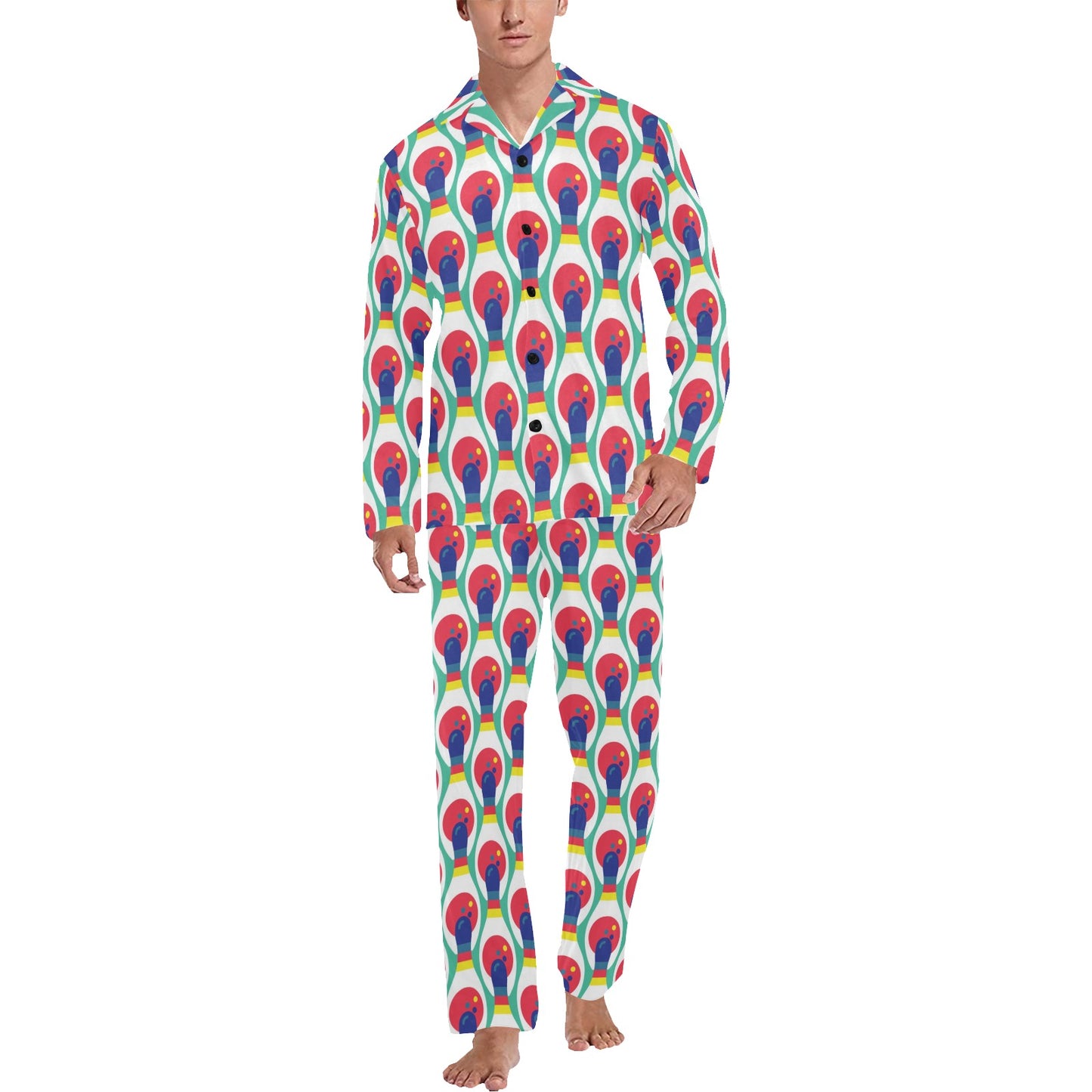 Bowling Pattern Print Design 05 Men's Long Pajama Set
