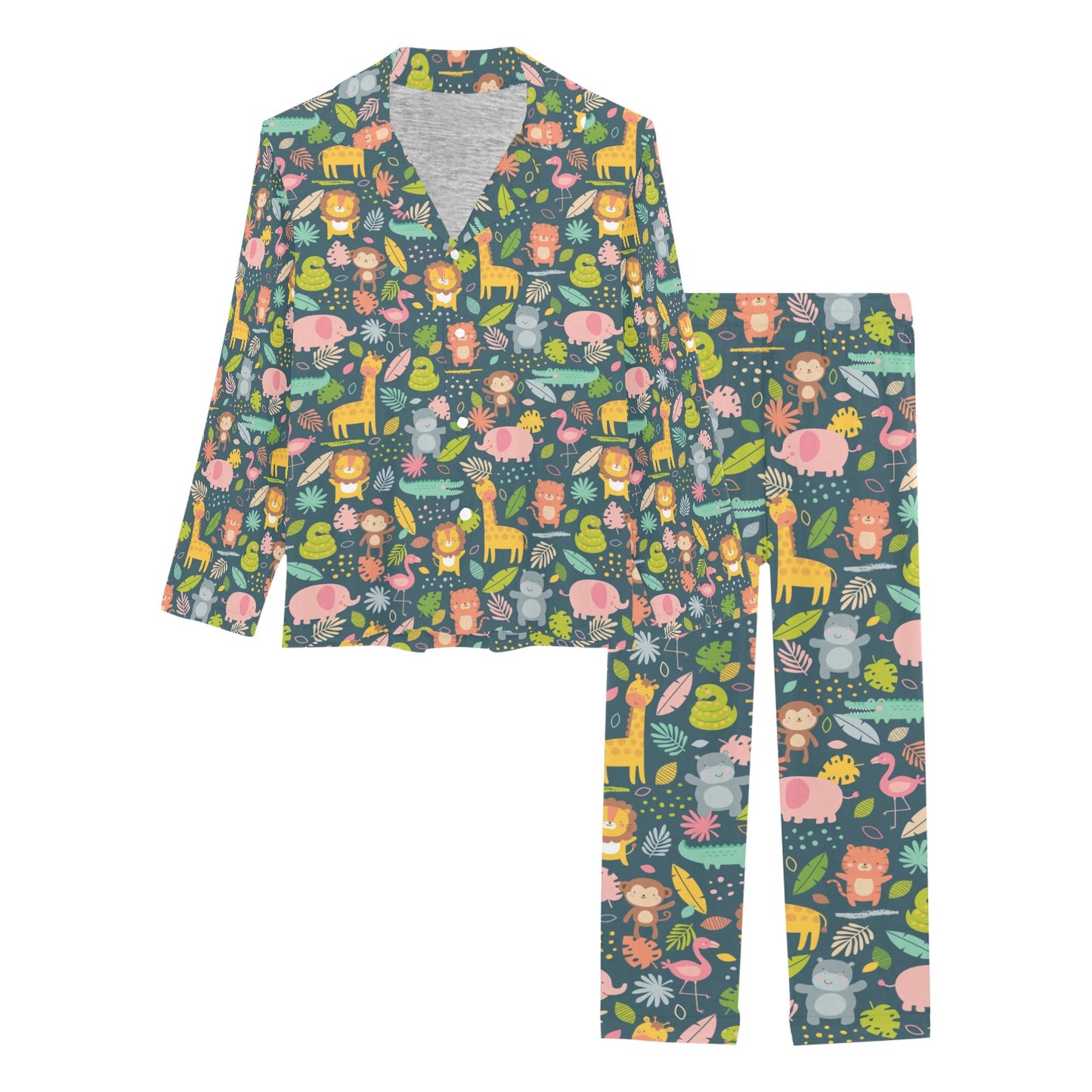 Safari Animal Cartoon Print Design LKS305 Women's Long Pajama Set