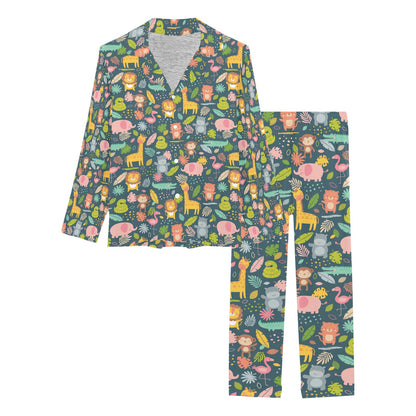 Safari Animal Cartoon Print Design LKS305 Women's Long Pajama Set