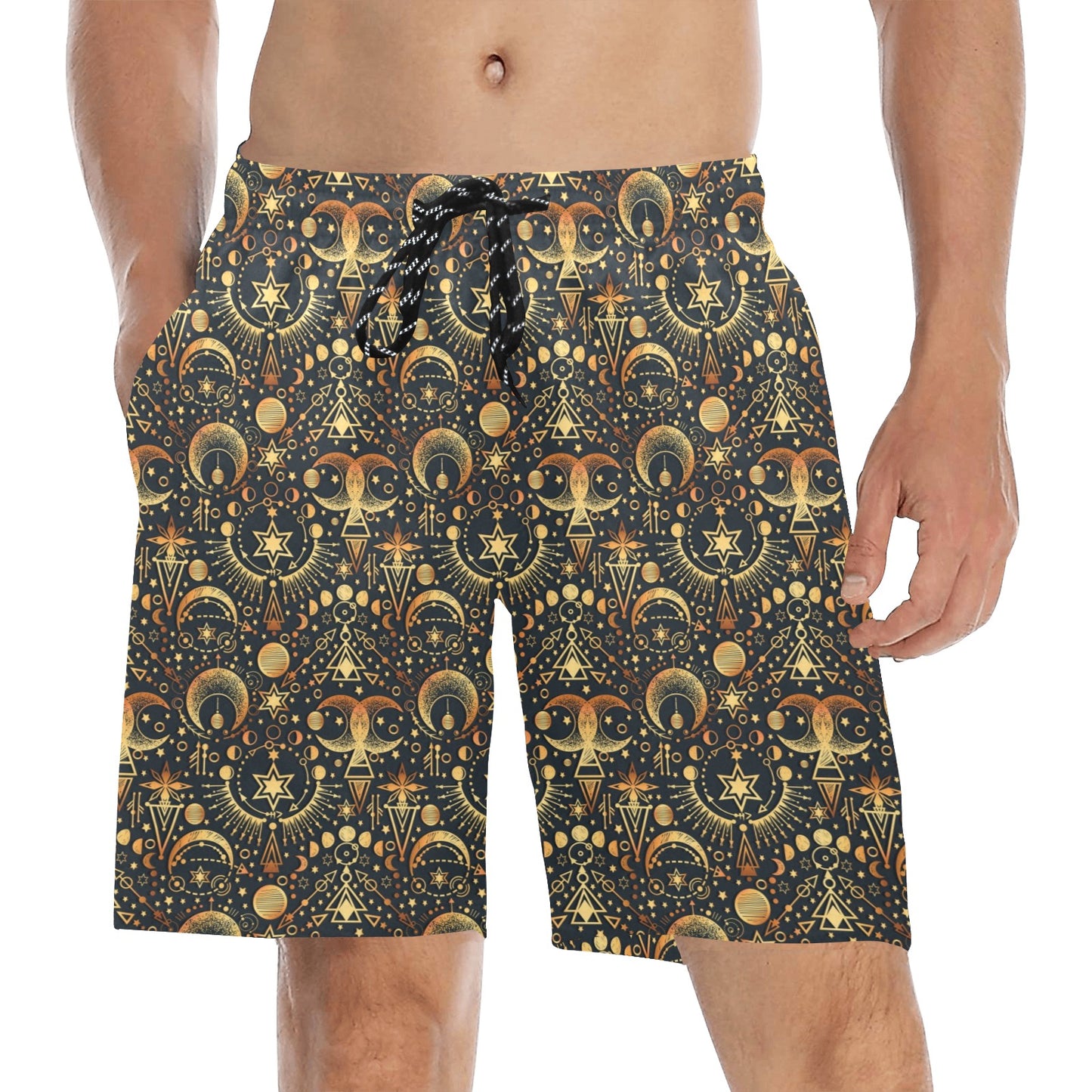 Sun Moon Print Design LKS308 Men's Swim Trunks Beach Shorts