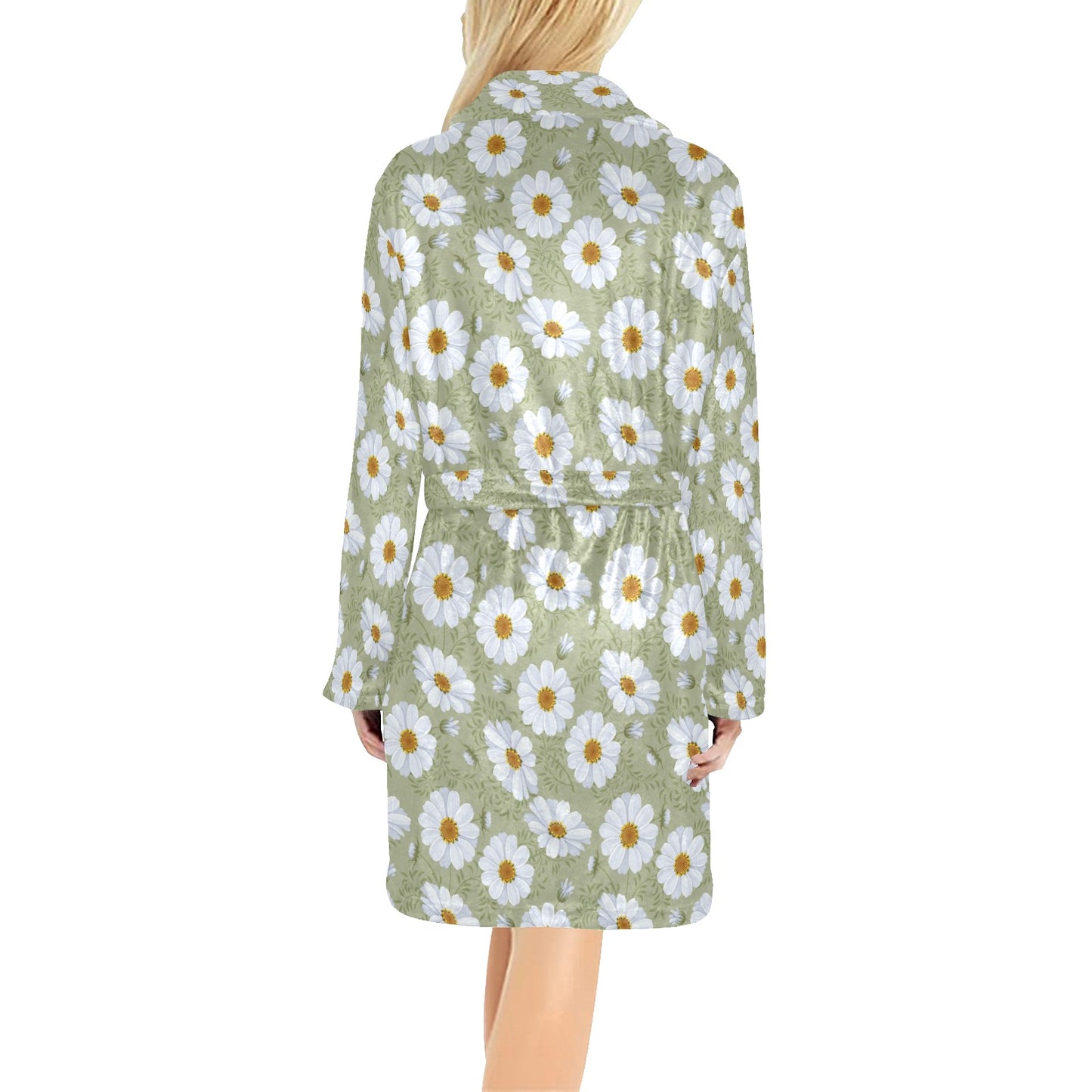Daisy Yellow Print Pattern Women's Fleece Robe
