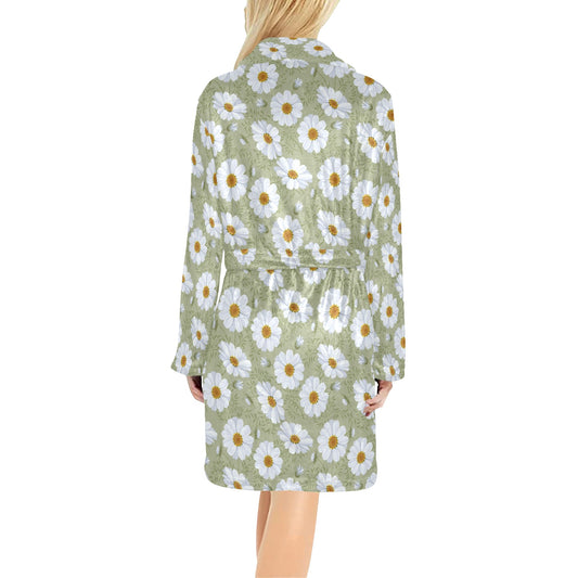 Daisy Yellow Print Pattern Women's Fleece Robe