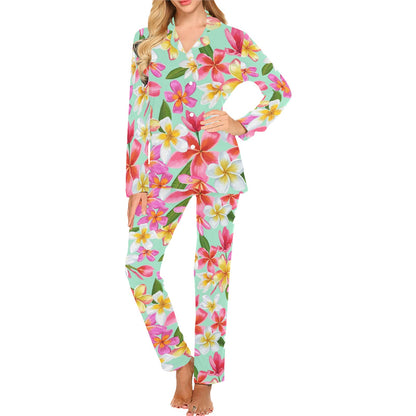 Plumeria Pattern Print Design PM014 Women's Long Pajama Set
