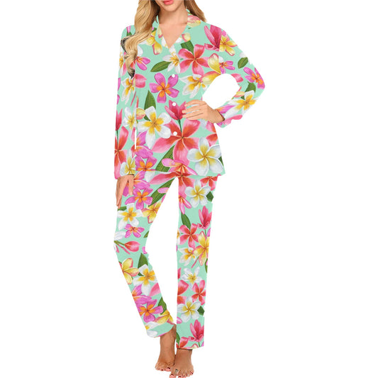 Plumeria Pattern Print Design PM014 Women's Long Pajama Set