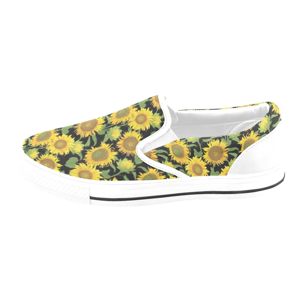 Sunflower Print Design LKS302 White Slip Ons Canvas Women's Shoes