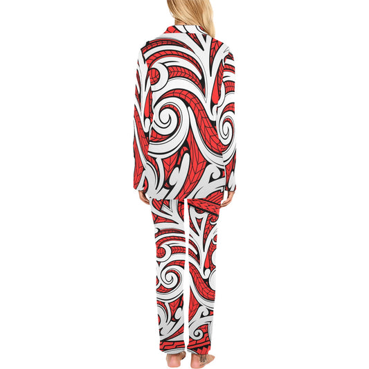 Maori Polynesian Themed Design Print Women's Long Pajama Set