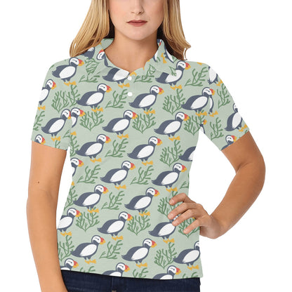 Puffin Pattern Print Design A04 Women's Polo Shirt