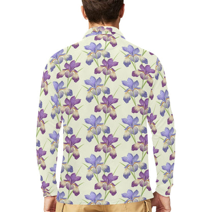 Iris Pattern Print Design IR08 Long Sleeve Polo Shirt For Men's
