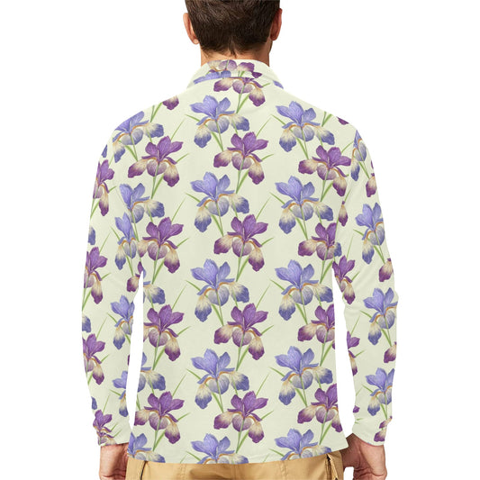 Iris Pattern Print Design IR08 Long Sleeve Polo Shirt For Men's
