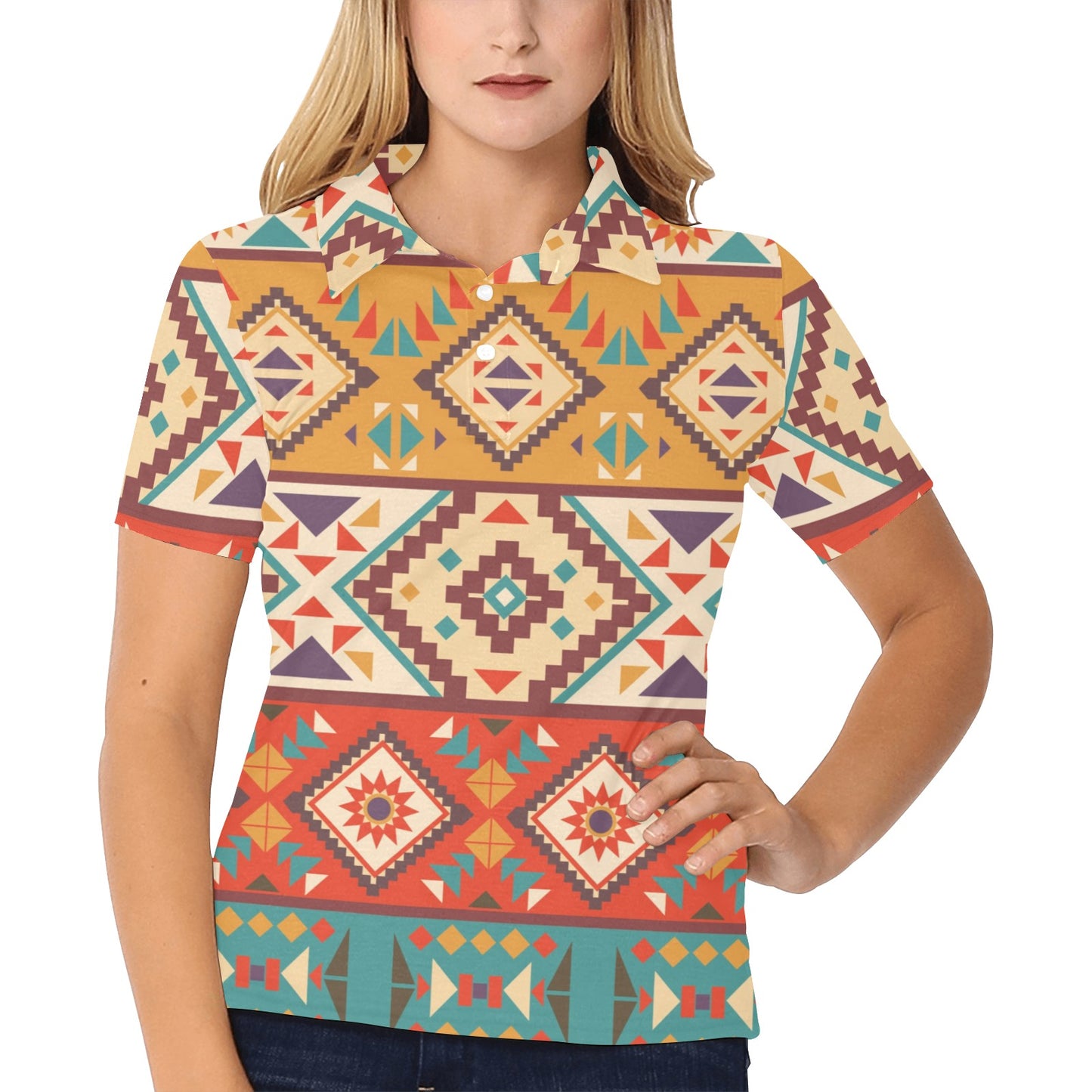 Navajo Pattern Print Design A01 Women's Polo Shirt