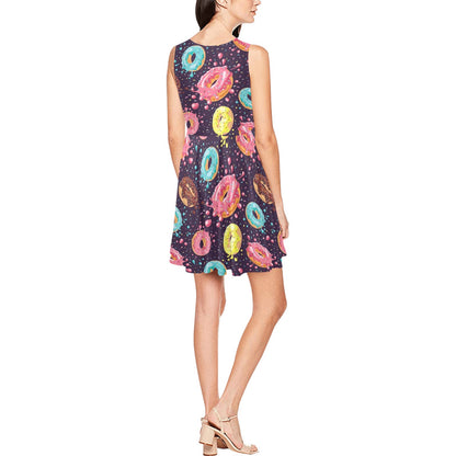 Donut Pattern Print Design DN03 Sleeveless Dress