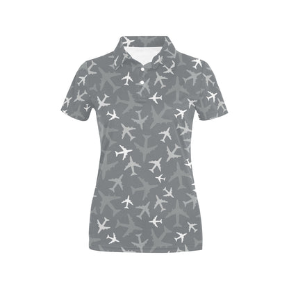 Airplane Pattern Print Design 02 Women's Polo Shirt