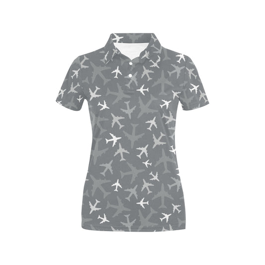 Airplane Pattern Print Design 02 Women's Polo Shirt