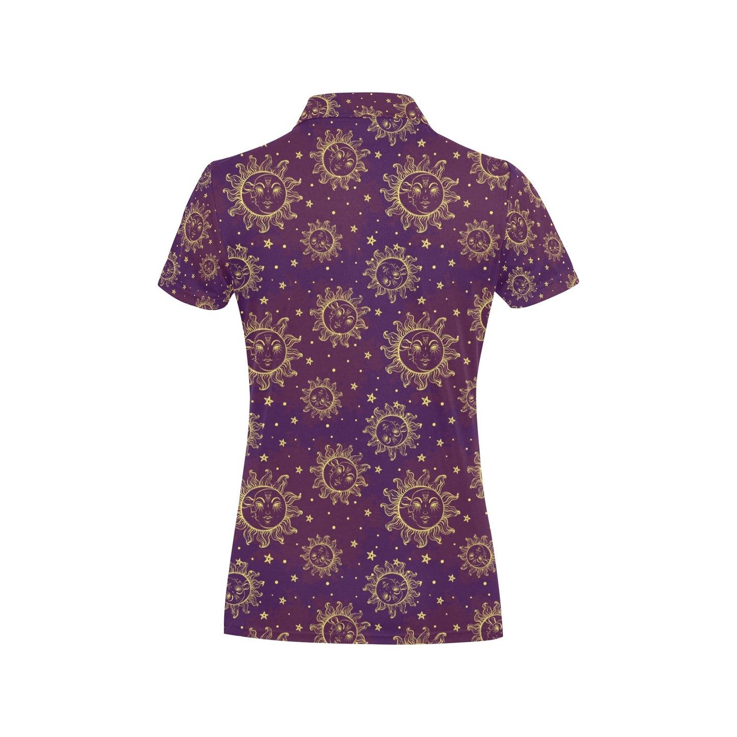 Sun Moon Star Design Themed Print Women's Polo Shirt