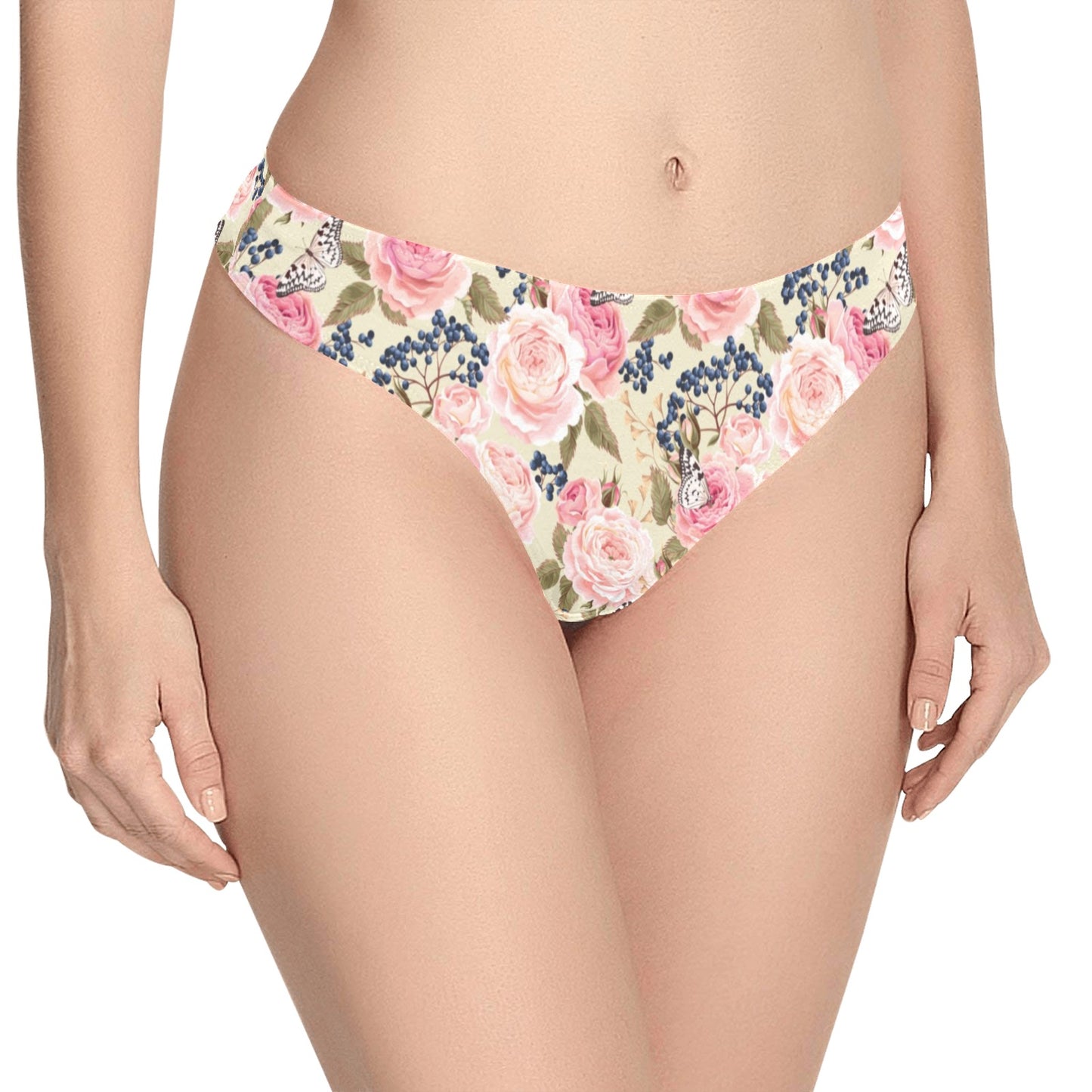 Floral Pink Butterfly Print Women's Thongs