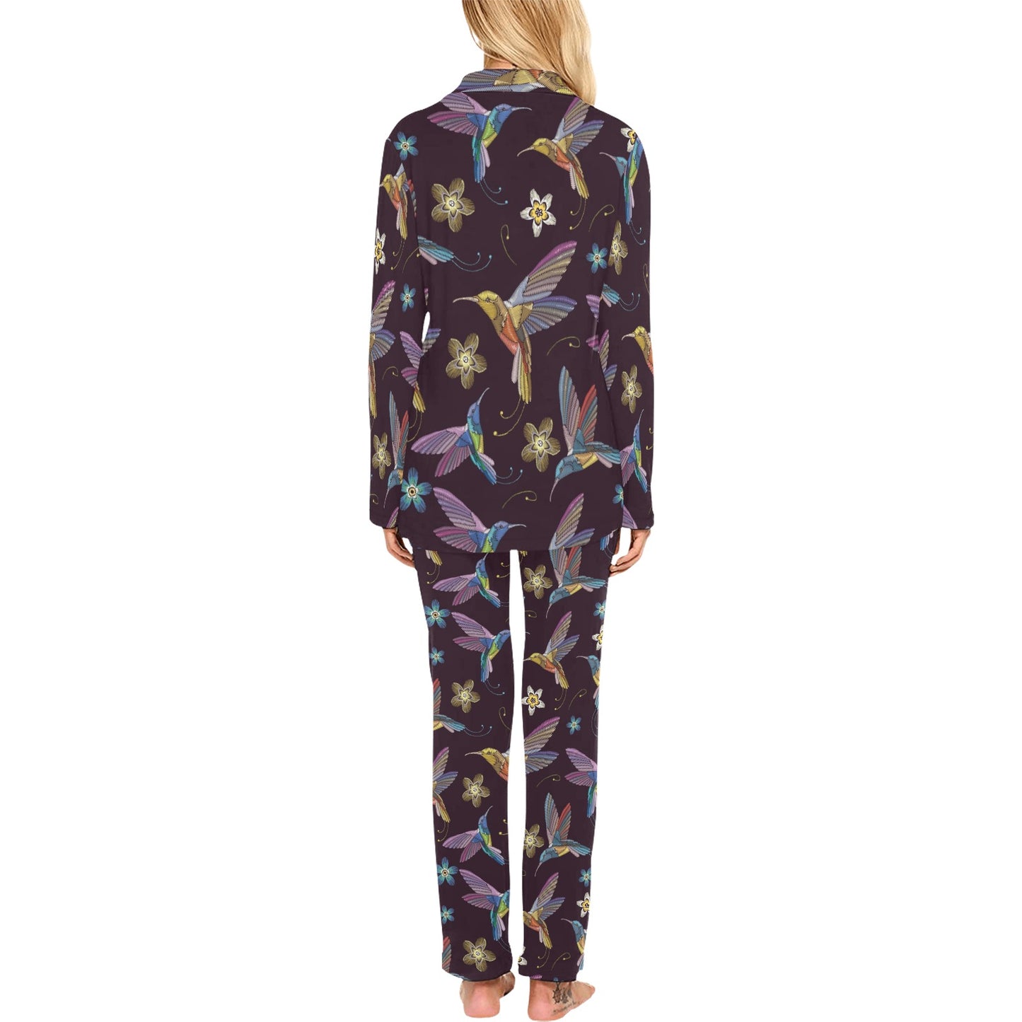 Hummingbird Pattern Print Design 04 Women's Long Pajama Set