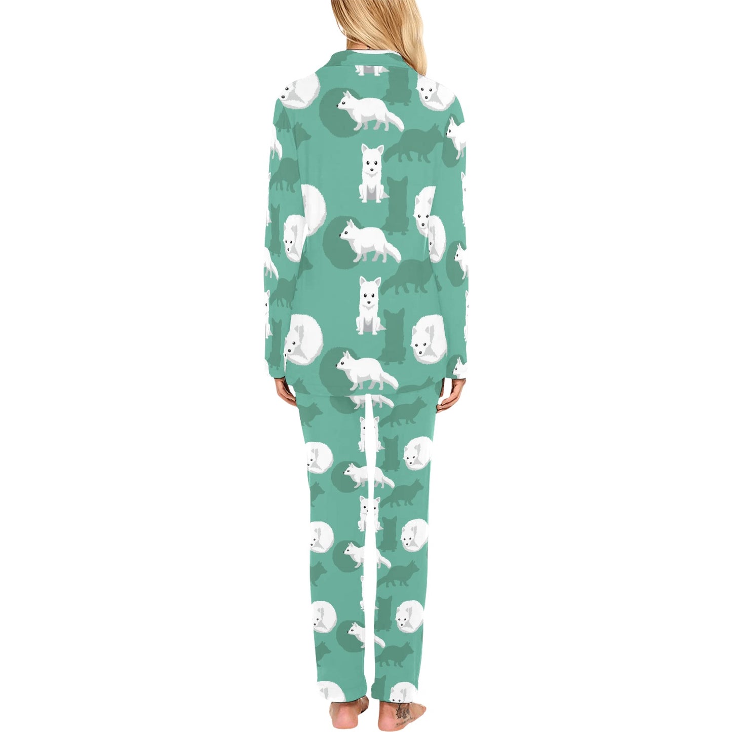 Arctic Fox Pattern Print Design Women's Long Pajama Set