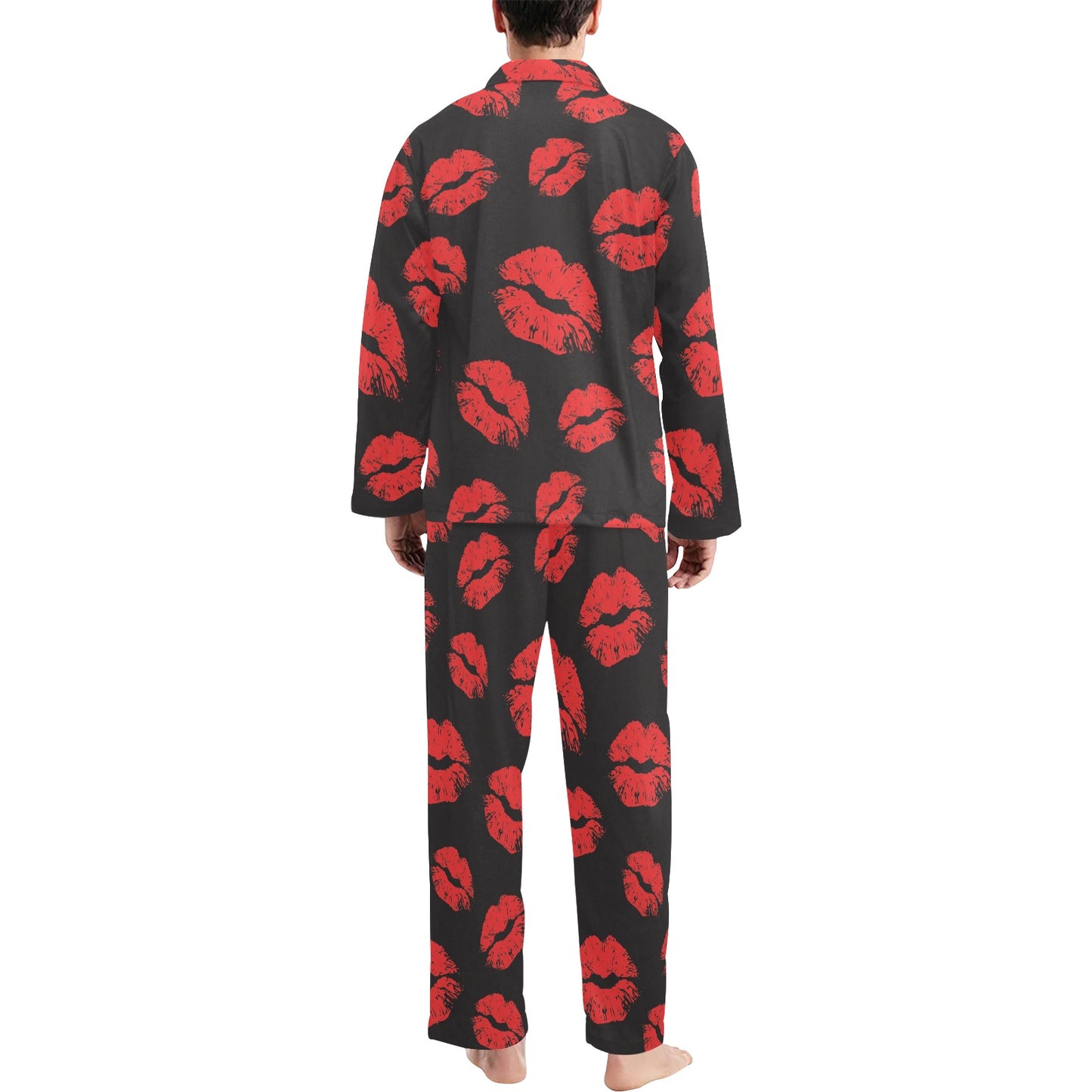 Lip Red Pattern Print Design 02 Men's Long Pajama Set