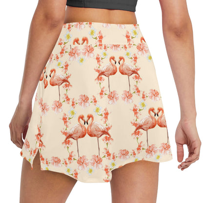Flamingo Hibiscus Print Pattern 17" Golf & Pickleball Skort with Pockets