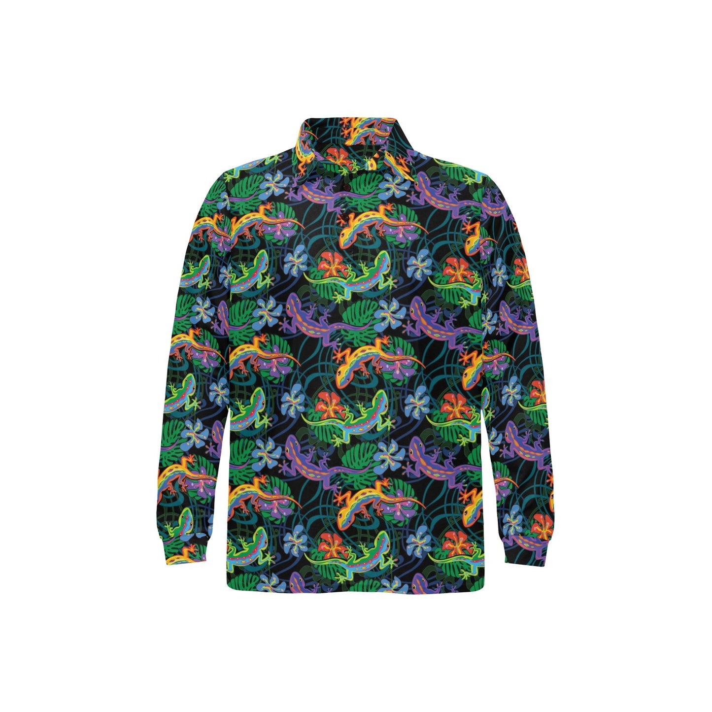 Gecko Colorful Pattern Print Design 01 Long Sleeve Polo Shirt For Men's
