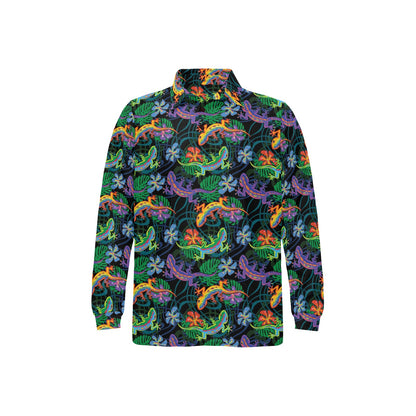 Gecko Colorful Pattern Print Design 01 Long Sleeve Polo Shirt For Men's