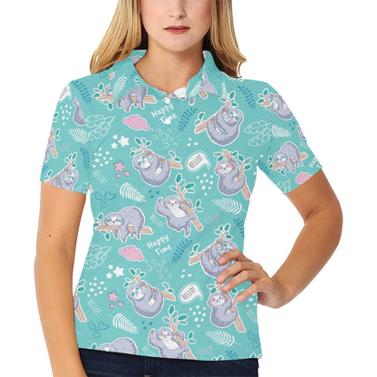 Sloth Print Design LKS309 Women's Polo Shirt