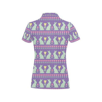 Rabbit Pattern Print Design RB01 Women's Polo Shirt