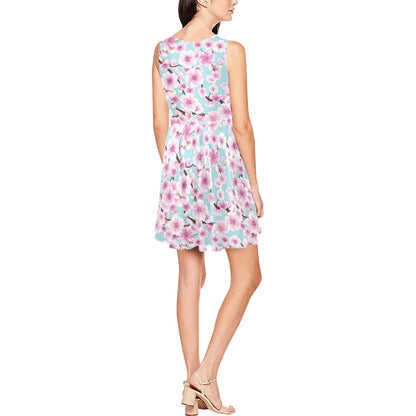 Cherry Blossom Pattern Print Design 01 Sleeveless Dress
