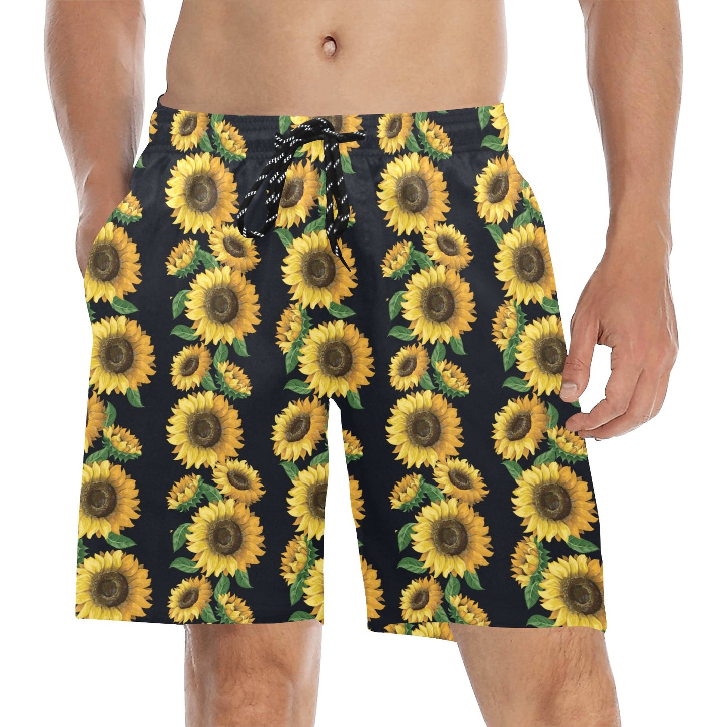 Sunflower Print Design LKS306 Men's Swim Trunks Beach Shorts