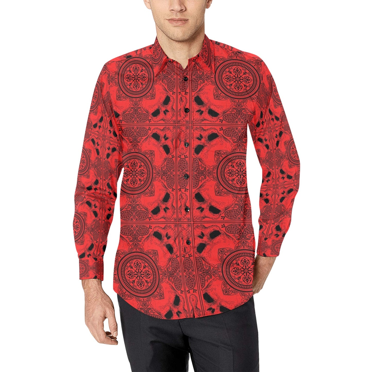 Bandana Red Print Design LKS304 Men's Long Sleeve Dress Shirt
