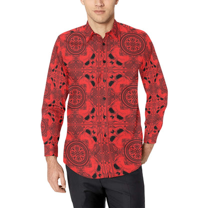 Bandana Red Print Design LKS304 Men's Long Sleeve Dress Shirt
