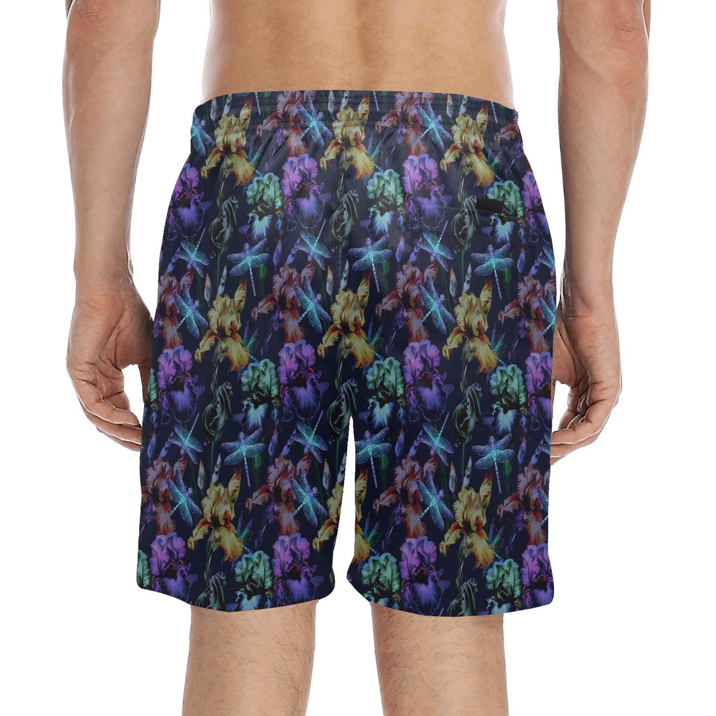 Dragonfly With Floral Print Pattern Men's Swim Trunks Beach Shorts