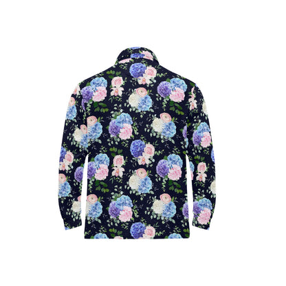 Hydrangea Pattern Print Design HD01 Long Sleeve Polo Shirt For Men's