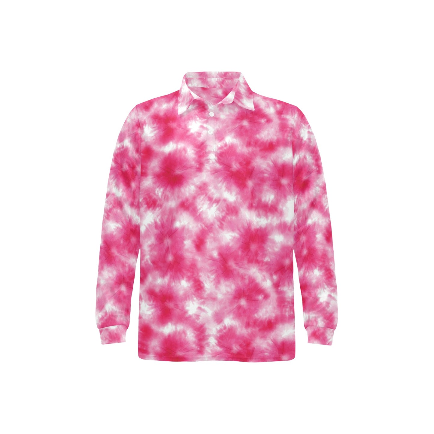 Tie Dye Pink Print Design LKS304 Long Sleeve Polo Shirt For Men's