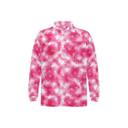Tie Dye Pink Print Design LKS304 Long Sleeve Polo Shirt For Men's
