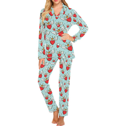 Angel Wings Heart Pattern Print Design 02 Women's Long Pajama Set