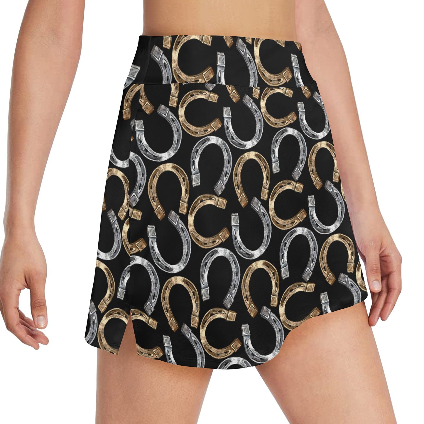 Horseshoe Print Design LKS305 Women's Golf Skirt with Pocket