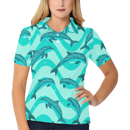 Dolphin Wave Print Women's Polo Shirt