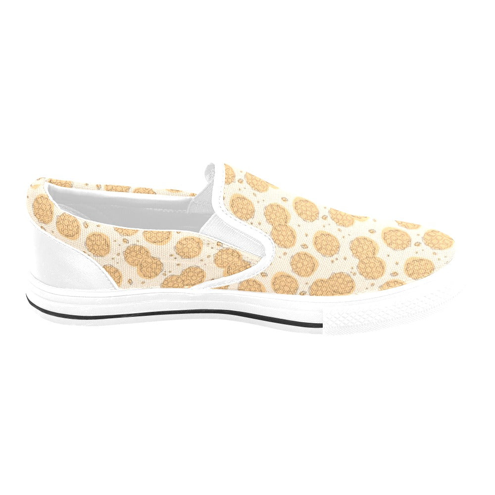 Waffle Print Design LKS303 White Slip Ons Canvas Women's Shoes