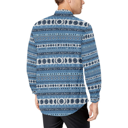 Sun Moon Pattern Print Design LKS306 Men's Long Sleeve Dress Shirt